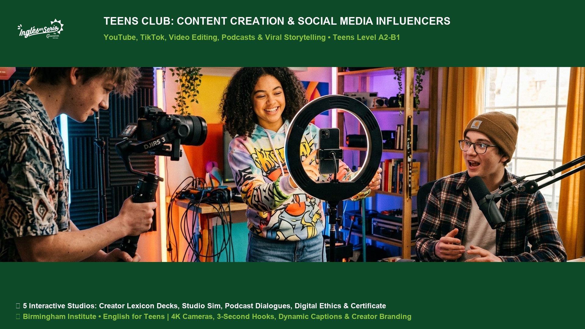 Teens Speaking Club Content Creation and Social Media Influencers YouTube TikTok Podcasts and Video Editing