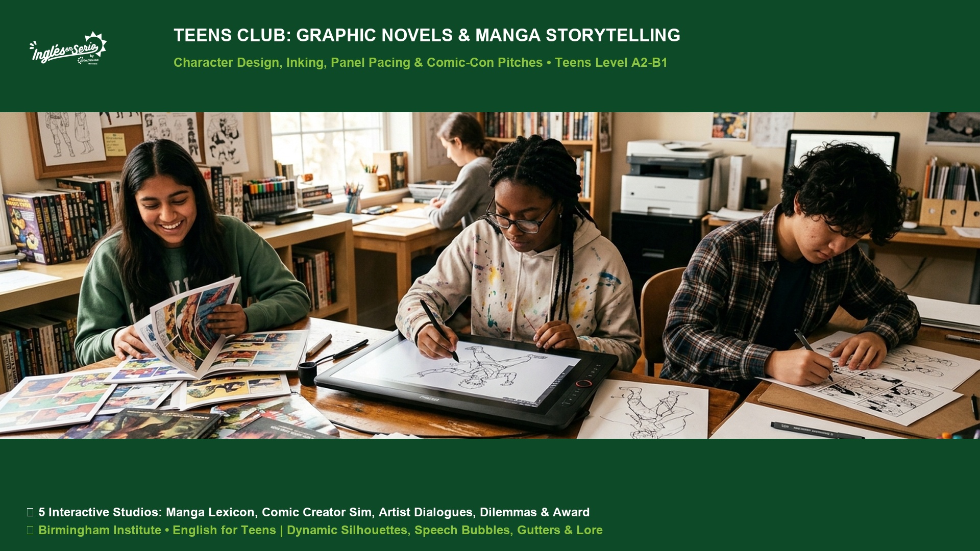 Teens Speaking Club Graphic Novels Manga and Comic Book Storytelling Character Design and Narrative Arcs